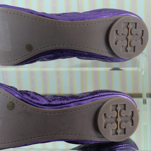Tory Burch Azalea Flats in Metallic Purple Leather - Picture 10 of 12
